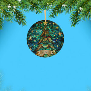 Christmas Tree Ornament 2025 – Stained Glass Holiday Decoration US