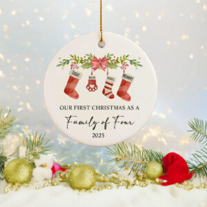 Our First Christmas As A Four Ornament – Baby & Pet Family Keepsake Gift